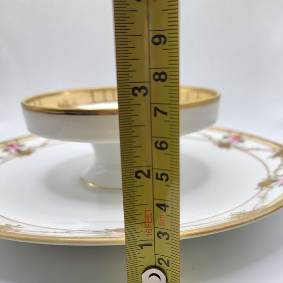 VTG Nippon Tiered Cheese Crackers Dish Handpainted Pink Roses Gold Trim Flowers - Picture 8 of 10